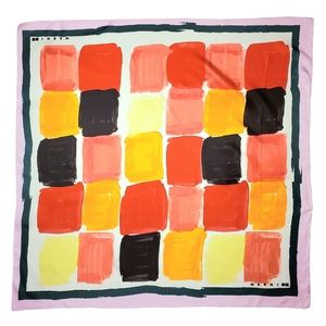 Marni Uniqlo Silk Furoshiki Scarf Abstract Squares red pink